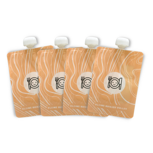 Kleine Buikjes Vullen Herbruikbare Knijpzakjes - Voordeel verpakking - Oranje
