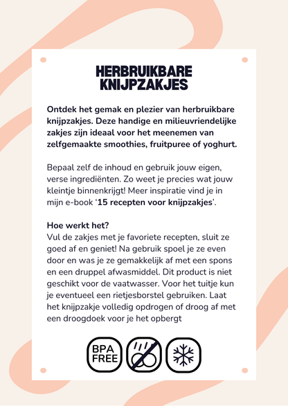 Herbruikbare Knijpzakjes - Voordeel verpakking 8 stuks - Oranje